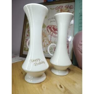 Vintage Haeger Pottery Happy Birthday Vase Set of 2